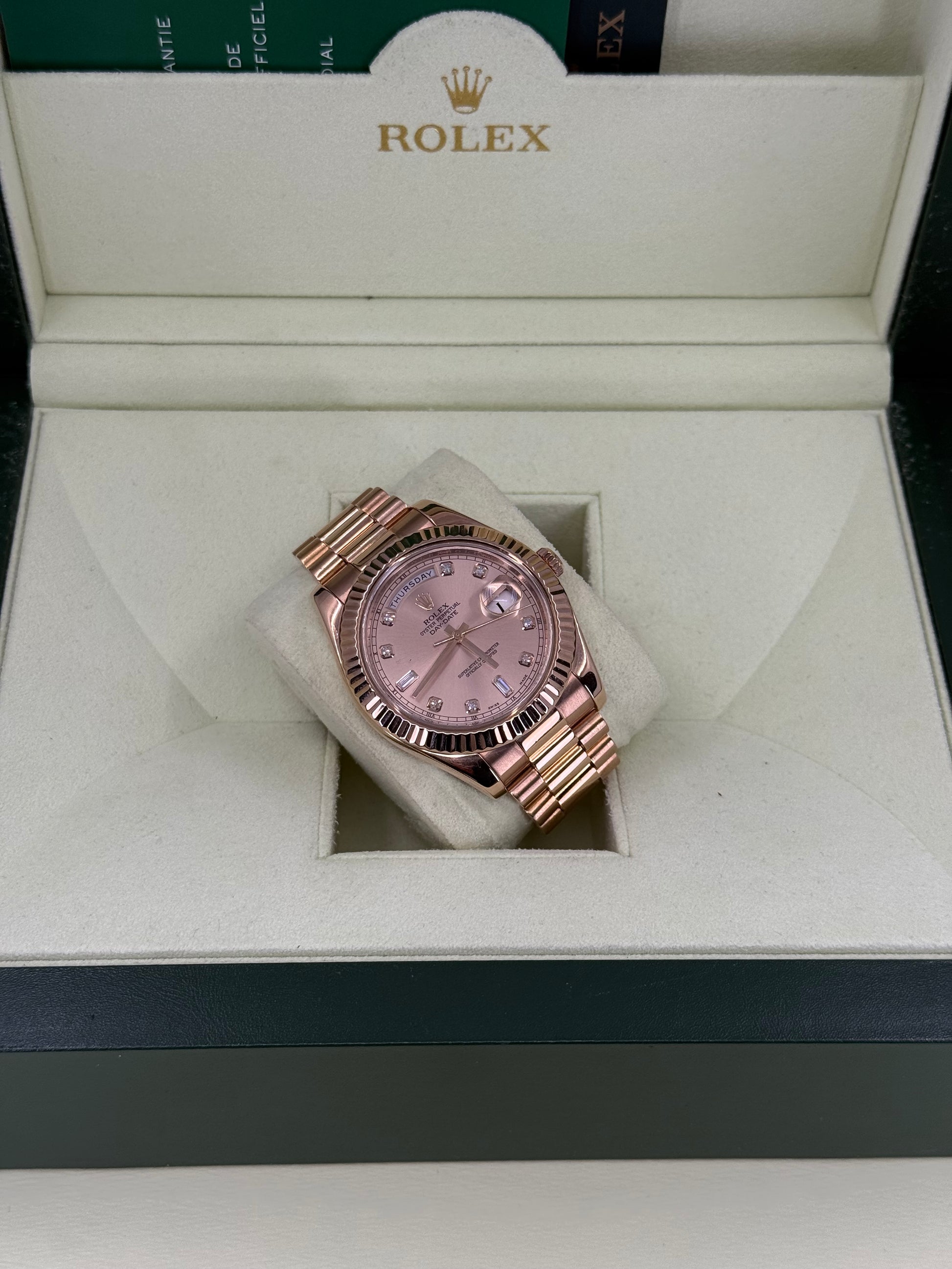 2014 ROLEX DAY-DATE II ROSE GOLD 41MM PINK DIAL w/ DIAMOND MARKERS