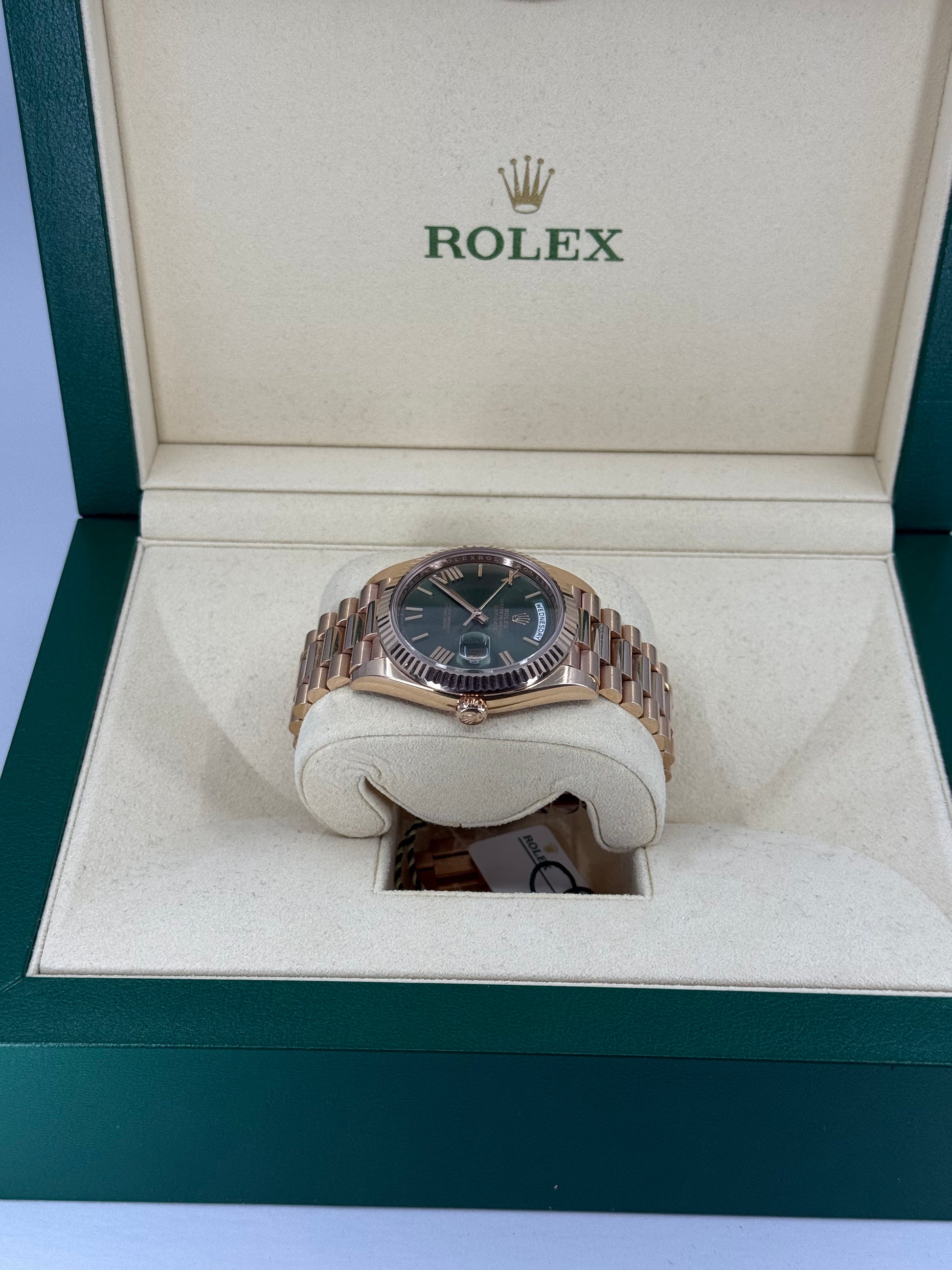 2020 ROLEX DAY-DATE 40 ROSE GOLD OLIVE DIAL 228235