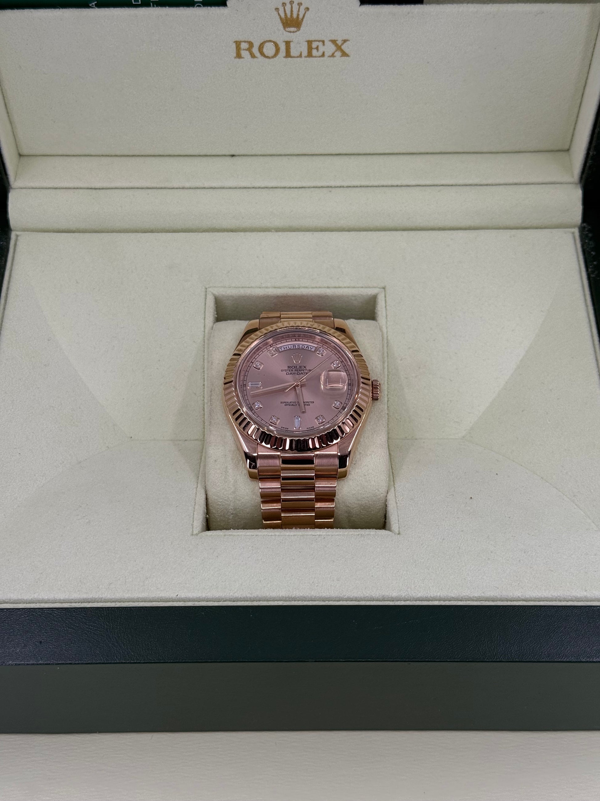 2014 ROLEX DAY-DATE II ROSE GOLD 41MM PINK DIAL w/ DIAMOND MARKERS