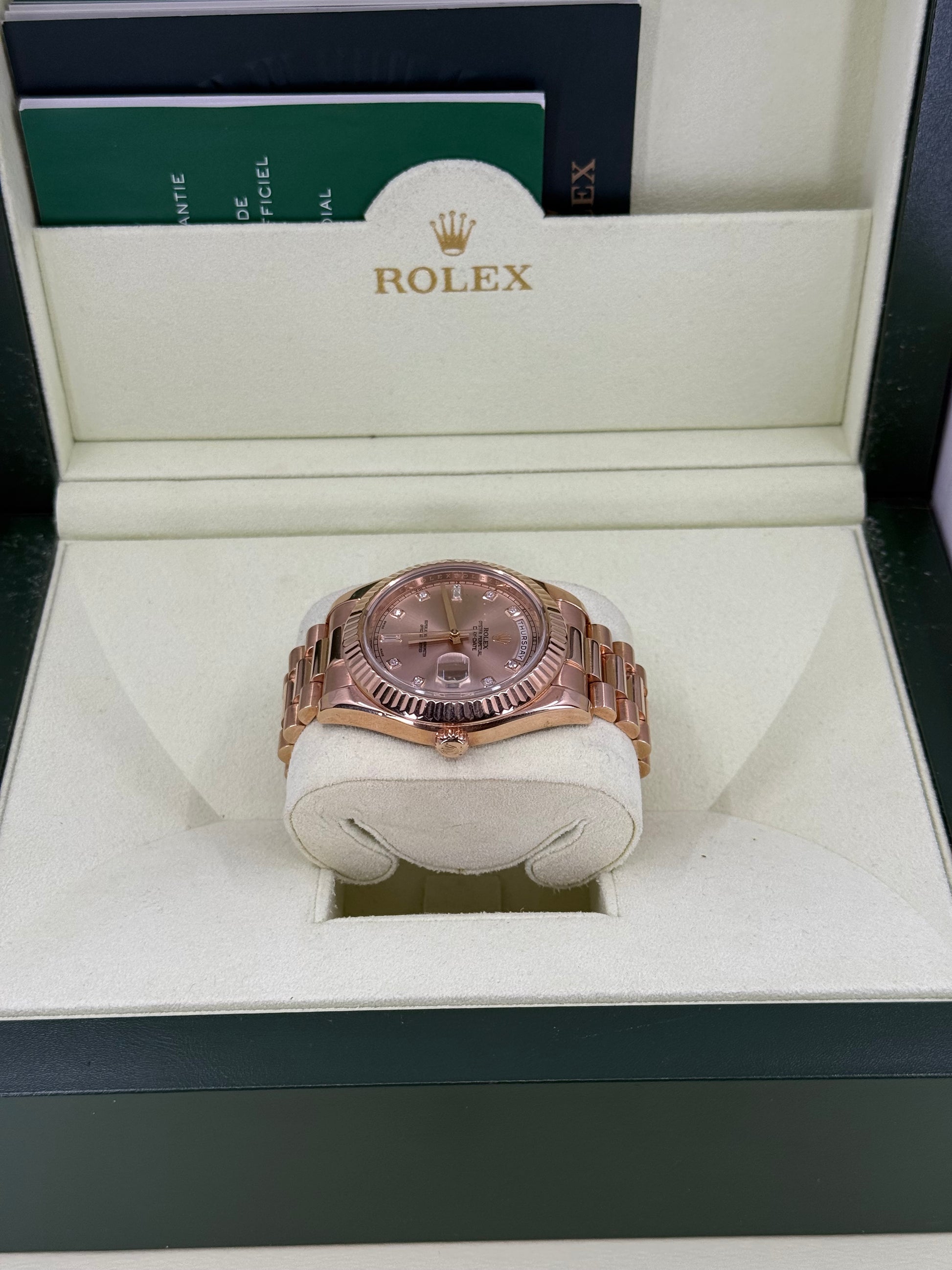 2014 ROLEX DAY-DATE II ROSE GOLD 41MM PINK DIAL w/ DIAMOND MARKERS