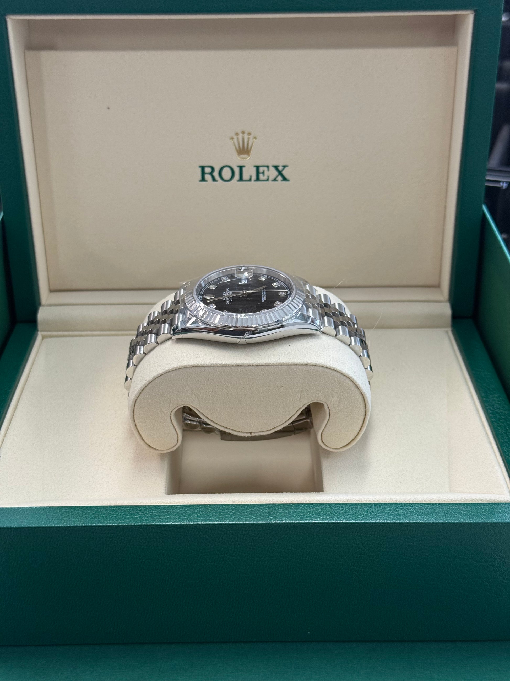 2025 ROLEX DATEJUST 41 STAINLESS STEEL BLACK DIAL w/ DIAMOND MARKERS 126334