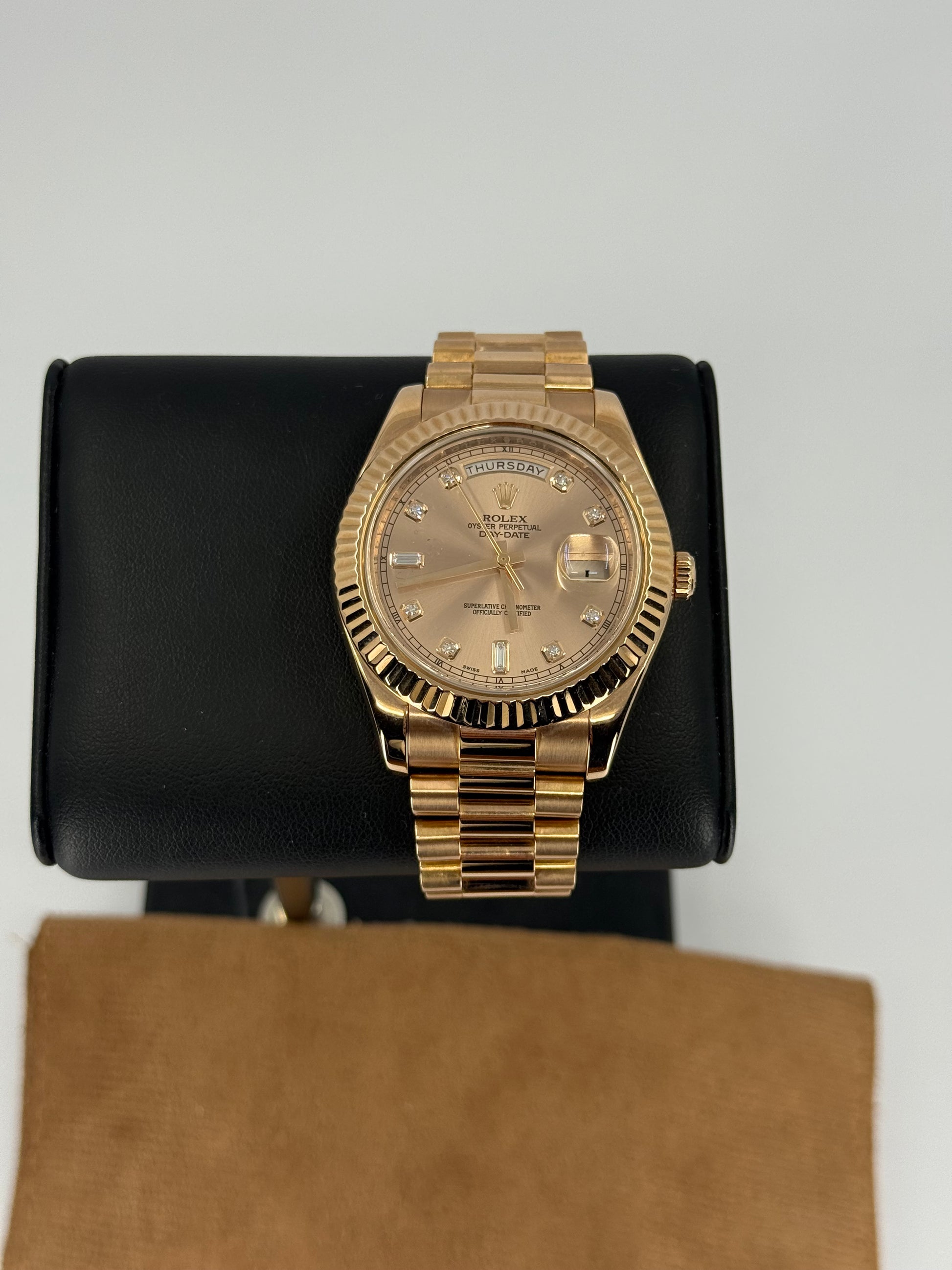 2014 ROLEX DAY-DATE II ROSE GOLD 41MM PINK DIAL w/ DIAMOND MARKERS