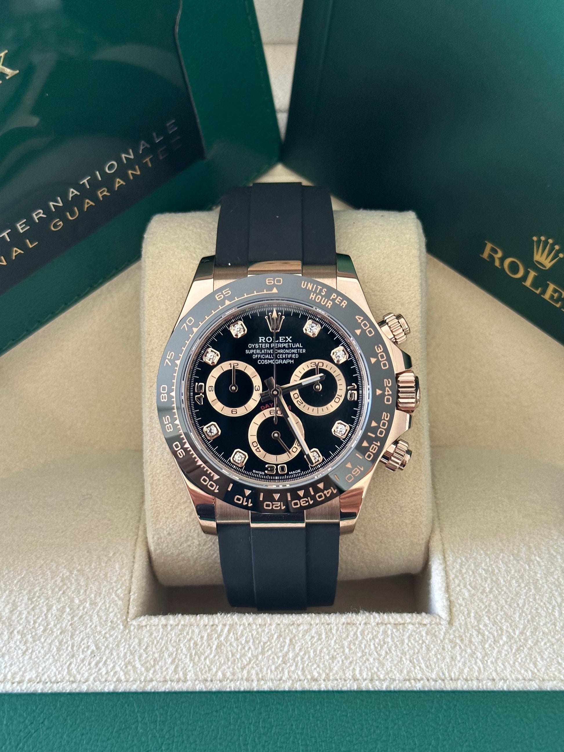 2022 ROLEX COSMOGRAPH DAYTONA ROSE GOLD BLACK DIAL w/ DIAMOND MARKERS 116515LN